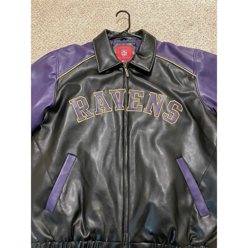 G-III Apparel NFL Baltimore Ravens PVC Faux Leather Bomber Jacket - Size Men's L - Picture 8 of 8